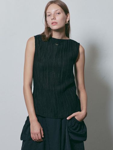 BLACK PLEATED LOGO BOATNECK TOP - MUNN - Modalova