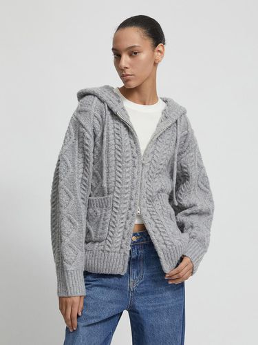 Wool brush cable two-way hooded knitwear zip-up_gr - LADYVOLUME - Modalova