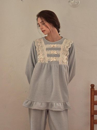 Onete Long-Sleeved Two-Piece Pajamas_Ash Blue - ULLALA PAJAMAS - Modalova