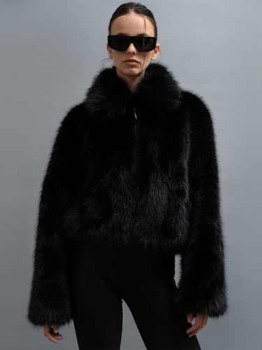 COLLAR FAUX FUR JACKET, BLACK - Porta - Modalova