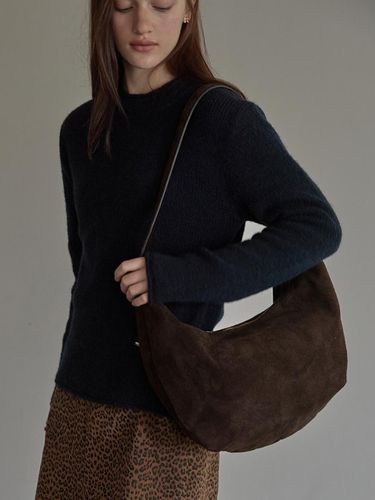 Real suede hobo bag - Dark brown - BEMUSE MANSION - Modalova