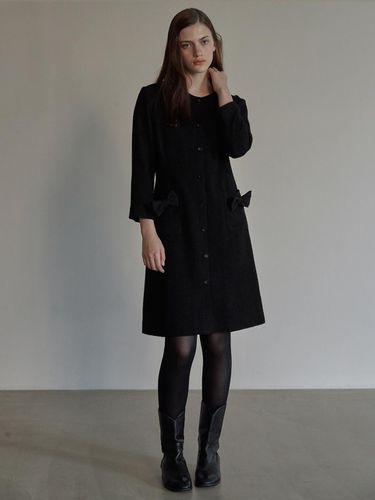 Ribbon point tweed dress - Black - BEMUSE MANSION - Modalova