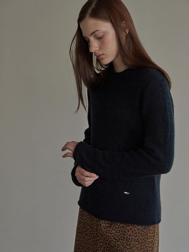 Mock neck wool knit top - Navy - BEMUSE MANSION - Modalova