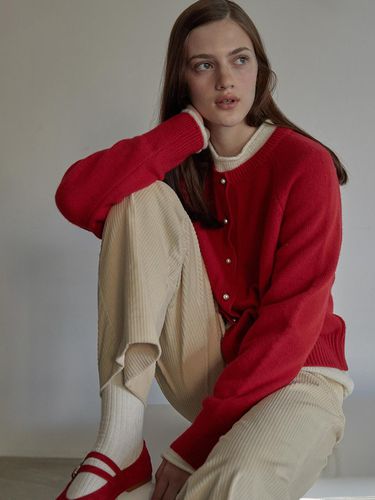 Raglan pearl button cardigan - Red - BEMUSE MANSION - Modalova