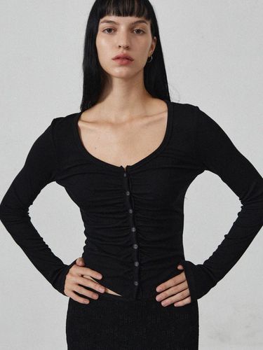 ROSIE SHIRRING CARDIGAN (Black) - L’EGARNET - Modalova