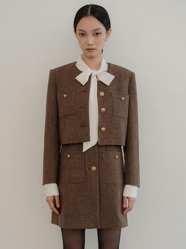 WOOL CHECK CROP TWEED JACKET - DEFEMME - Modalova