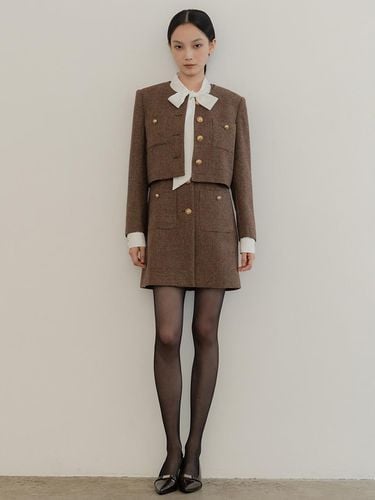 WOOL CHECK CROP TWEED JACKET & DRESS SETUP - DEFEMME - Modalova