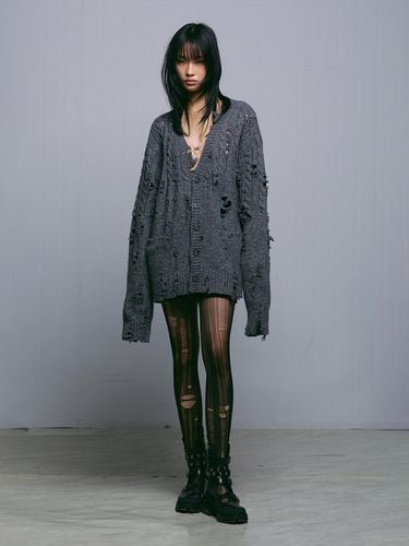 DISTRESSED TWISTED KNIT CARDIGAN - MUNN - Modalova