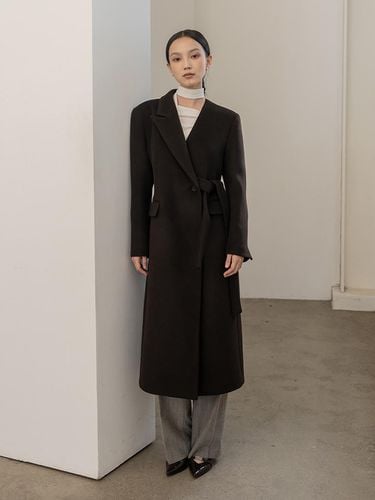 CASHMERE ASYMMETRY COLLAR SOLID LONG COAT - DEFEMME - Modalova