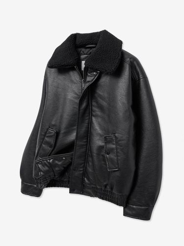 Washed Leather Wool Shearling Oversized Jacket [Black] (8234) - V2 - Modalova