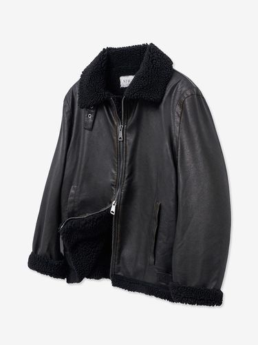 Vintage Coated Leather Wool Shearling Fur Jacket [Black] (8226) - V2 - Modalova