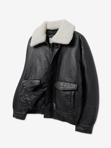 Washed Leather Wool Shearling Oversized Jacket [Black] - V2 - Modalova