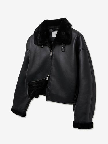 Leather Crop Fur Collar Mustang Jacket [Black] (8227) - V2 - Modalova