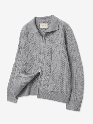 Cable Two-way Collar Knit Zip-up Jacket [Grey] - V2 - Modalova