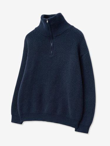 Soft Wool Brushed Half-Zip Overfit Knit [Navy] - V2 - Modalova