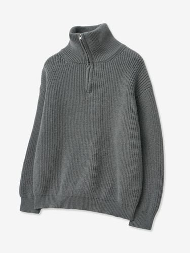 Soft Wool Brushed Half-Zip Cable Knit Sweater [Grey] - V2 - Modalova