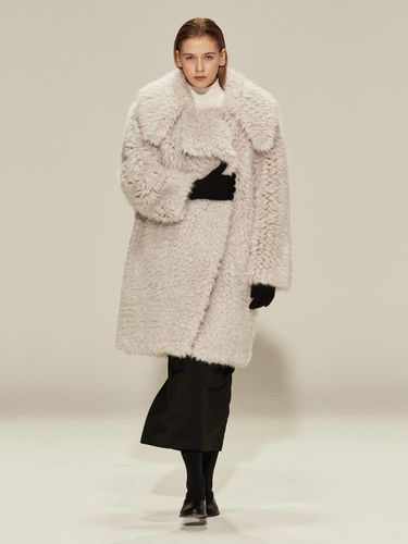 Double-breasted Woven Oversized Fur Coat [Light Grey] - RIDIFI - Modalova