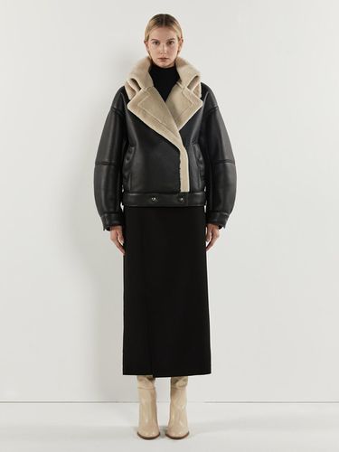 Sailor Collar Two-way Shearling Fur Jacket [Black] - RIDIFI - Modalova