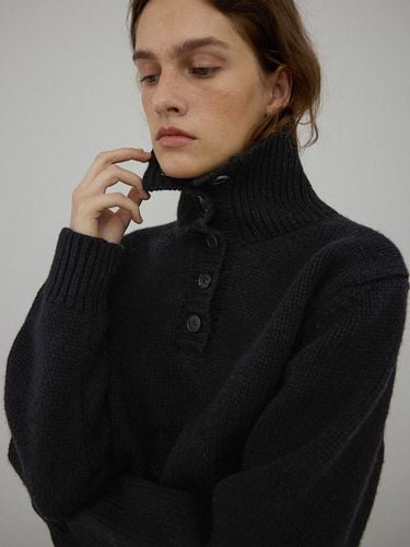 Half Button Wool Knit [Black] - L’EAU - Modalova