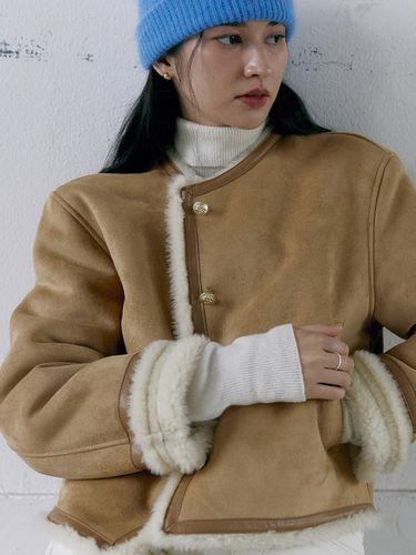 Collarless Fur Lined Mustang Jacket [] - Fabricology - Modalova