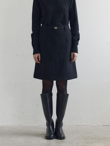 A-line Belted Wool Blend Skirt [/Black] - Fabricology - Modalova