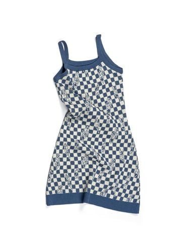 Checkerboard Pattern Sleeveless Knit Dress [Navy] - IOEDLE - Modalova