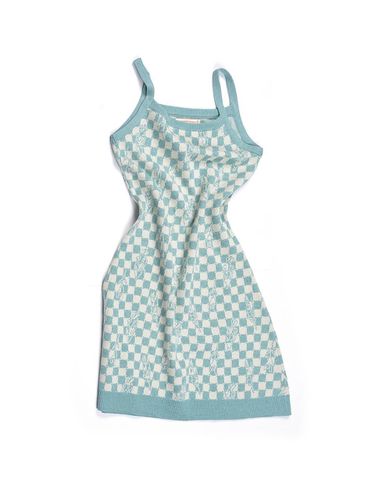 Checkerboard Pattern Sleeveless Knit Dress [GREEN] - IOEDLE - Modalova