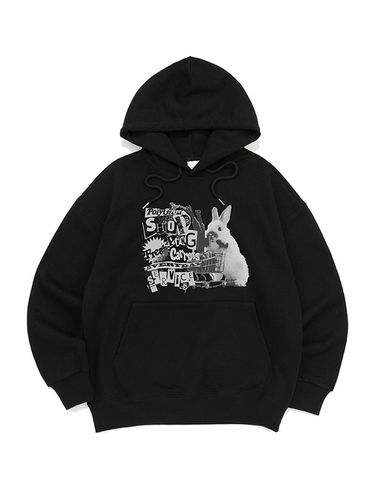 Vintage Loose Fit Cotton Blend Hoodie [Black] - POLYGRAM - Modalova