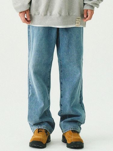 Wide Fit Washed Cotton Denim Pants [] - GRAVER - Modalova