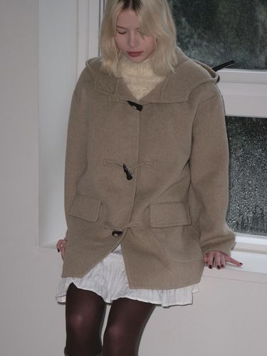 Hooded Wool Oversized Mid-Length Coat [Khaki Beige] - margarin fingers - Modalova