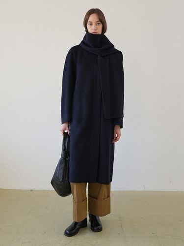 Wool Cashmere Muffler Round Neck Handmade Coat [Dark Brown] (NEW4WHB24_94) - on&on - Modalova