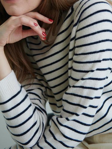 Stripe cashmere round knitwear - FIBRENO - Modalova