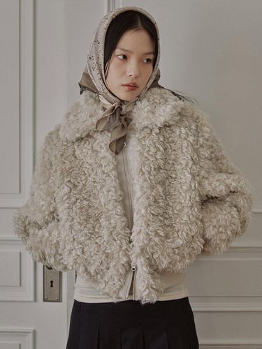 Cropped Fur Zip-up Jacket [Beige Gray] - mais - Modalova