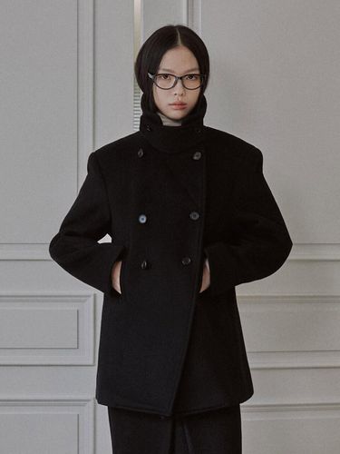 Half Double Merino Wool Semi-Overfit Coat [Black] - mais - Modalova