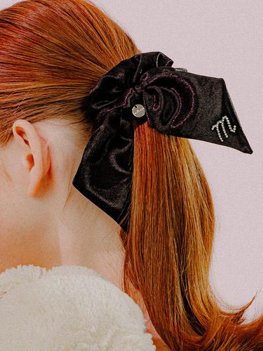 Stone Embellished Ribbon Satin Scrunchie [] - mellotory - Modalova