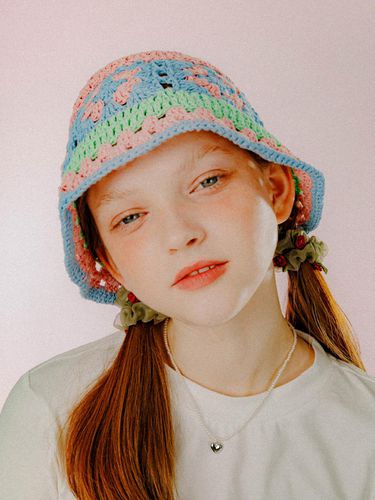 Pastel Crochet knit hat (pink blue) - mellotory - Modalova