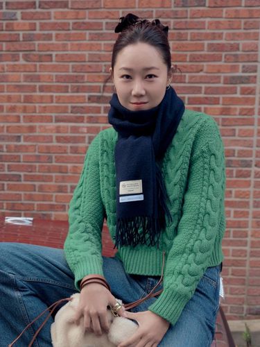 Cable semi crop pullover - green - DEPOUND - Modalova