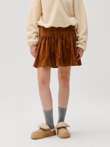 Suede Shirring Midi Skirt [Brown] - DEPOUND - Modalova