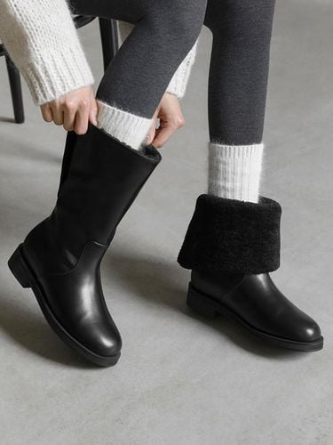 Fur-lined Round Synthetic Leather Mid Boots - SAPPUN - Modalova