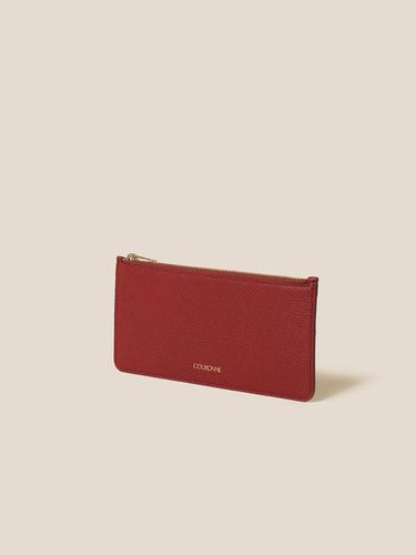 Flat Slim Embossed Leather Wallet [Dark Red] (RCWDX24612RED) - COURONNE - Modalova