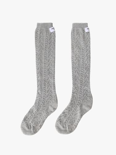 Crochet Lace Cotton Blend Knee Socks [Grey] - mellotory - Modalova