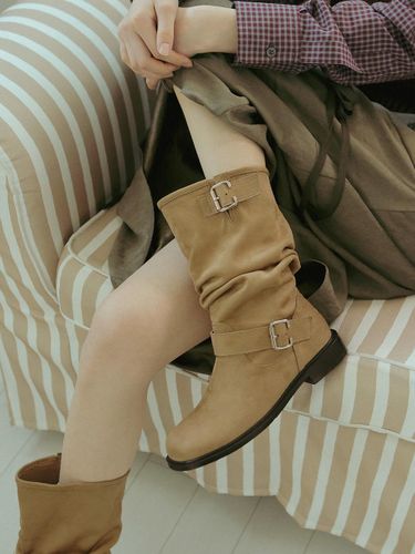 Buckle Shirring Adjustable Mid Boots - fri fla - Modalova