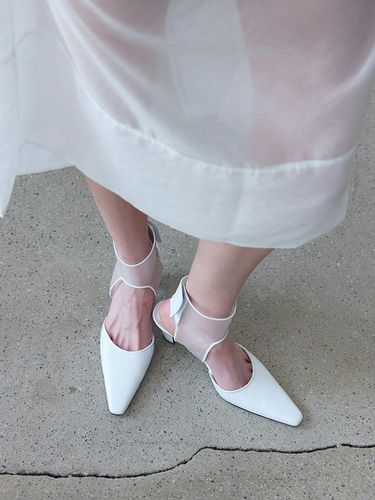 Leather Mesh Ankle Strap Pumps [Beige] - pieton - Modalova