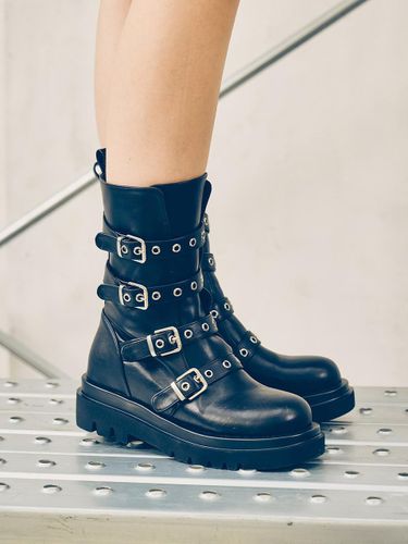 Round Toe Buckle Synthetic Leather Biker Boots (412446002) - SALTANDCHOCOLATE - Modalova