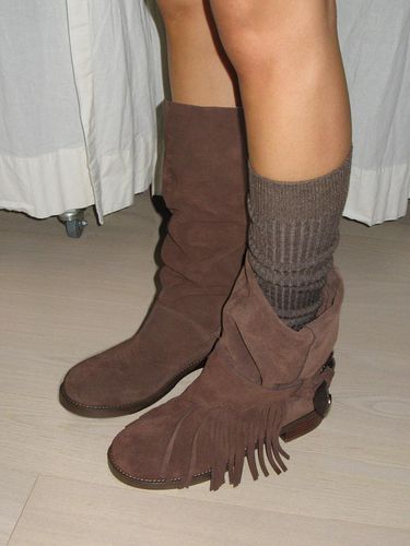 Way Foldable Detachable Fringe Suede Boots [/Dark-Brown/Black] - MOODNIGHT - Modalova