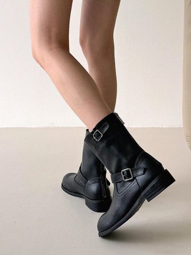 Horsehide Buckle Strap Mid-Calf Biker Boots (FL4824) - FLORIDA STUDIO - Modalova