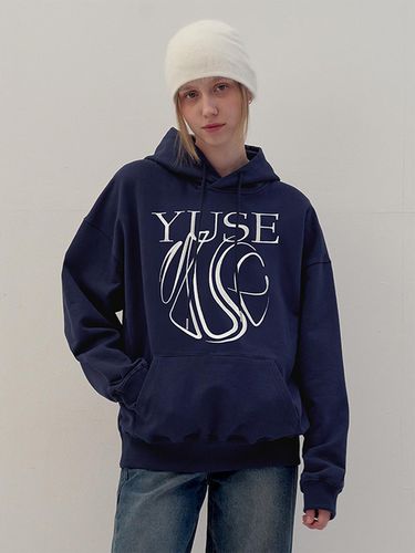 Cotton Embroidered Boxy Hoodie [Navy] - YUSE - Modalova