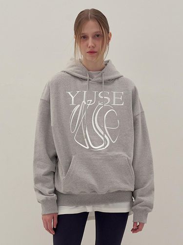 Boxy Fit Hand-Embroidered Cotton Hoodie [GRAY] - YUSE - Modalova