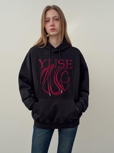 Oversized Cotton Hand-embroidered Hoodie [Black] - YUSE - Modalova