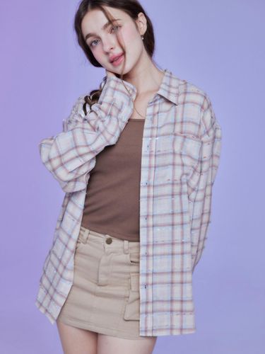 Oversized Cotton Blend Check Shirt [Brown] - MOONFAIRY - Modalova